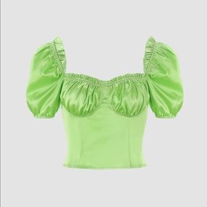 Lime Green Satin Puff Sleeve Crop Top – NWT – Women’s L